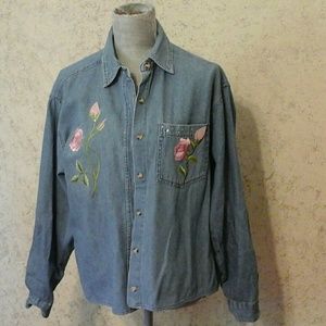 Womens light blue embellished 100% denim shirt